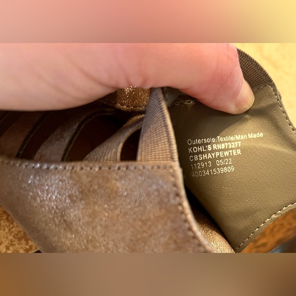 CROFT & BARROW PEWTER WOMEN’S SHAY ORTHOLITE CAGED CHUNKY STRAPPY HEELS SZ 8.5 - Picture 7 of 16